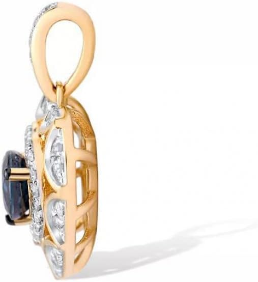 ZHUDJ Colgante de Oro Amarillo de 14 K para Mujer, Diamante Brillante, Zafiro Azul, Exquisito Collar de corazón, Colgante, Regalo, joyería Fina
