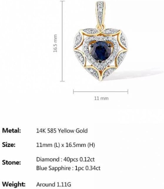 ZHUDJ Colgante de Oro Amarillo de 14 K para Mujer, Diamante Brillante, Zafiro Azul, Exquisito Collar de corazón, Colgante, Regalo, joyería Fina