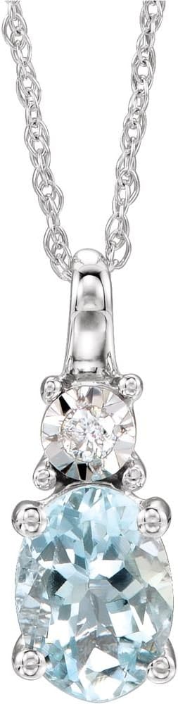 Collar de oro blanco de 14 quilates, aguamarina y diamantes de 0,02 Dwt, joyería para mujer