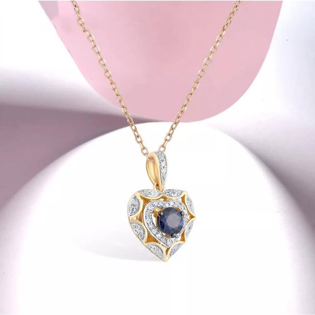 ZHUDJ Colgante de Oro Amarillo de 14 K para Mujer, Diamante Brillante, Zafiro Azul, Exquisito Collar de corazón, Colgante, Regalo, joyería Fina