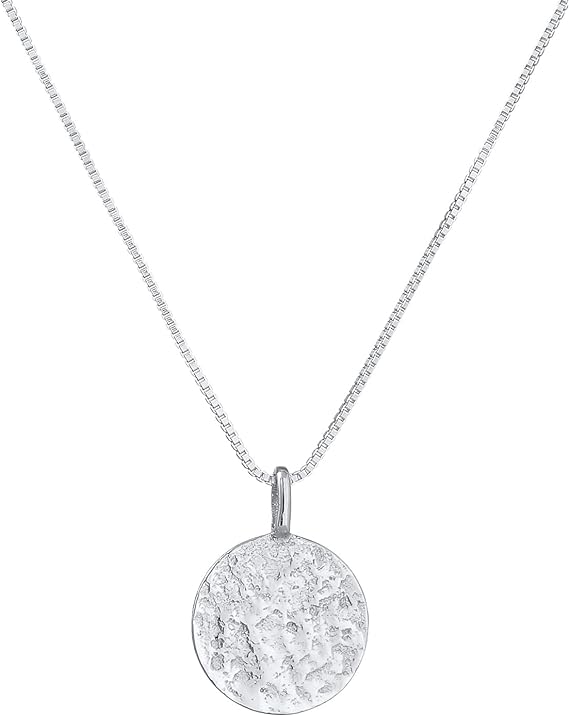 Kuzzoi Men's silver necklace with round pendant (15 mm), men's necklace in 925 sterling silver, chain with structured plates, men's chain with round pendant, handmade 