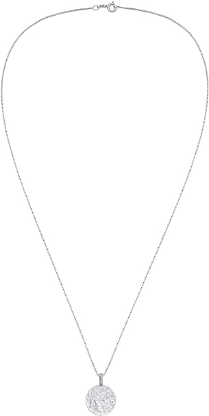 Kuzzoi Men's silver necklace with round pendant (15 mm), men's necklace in 925 sterling silver, chain with structured plates, men's chain with round pendant, handmade 