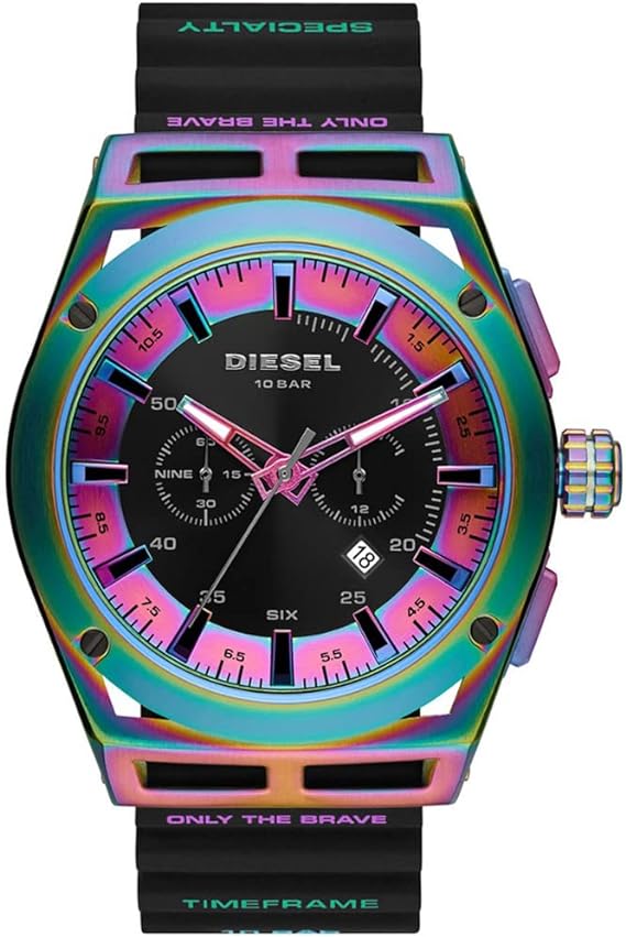 Diesel Reloj para hombre Rasp, movimiento de tres manecillas, 46mm Caja de acero negro con correa de piel, DZ1764