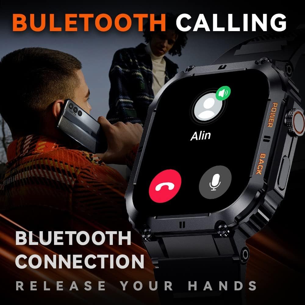 GaWear Reloj Inteligente Hombre con Llamadas y Whatsapp,1.96" smartwatch con Llamadas Pulsómetro Presión Arterial,Monito de Sueño,Podómetro Pulsera Reloj Android iOS(Plata)