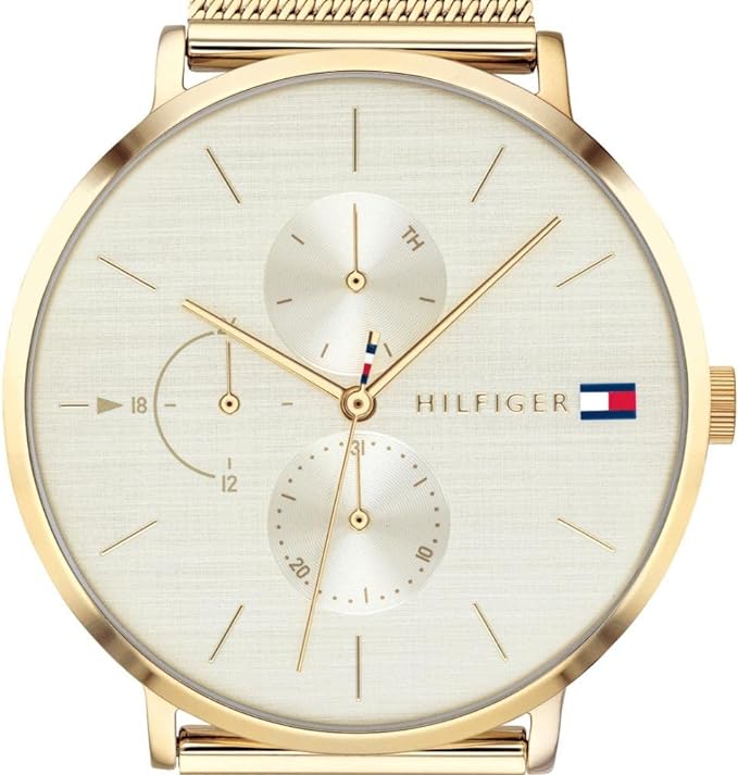 Tommy Hilfiger Reloj Analógico de Cuarzo multifunción para mujer con correa de malla de acero inoxidable dorado - 1781943