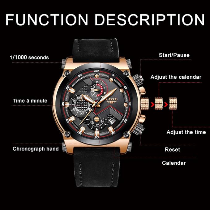 Relojes Hombre Relojes de Pulsera Marea Cronometro Impermeable Fecha Calendario Analogicos Cuarzo Relojes de Hombre Deportivo Casual Clásicos Multifunción con Correa de Cuero
