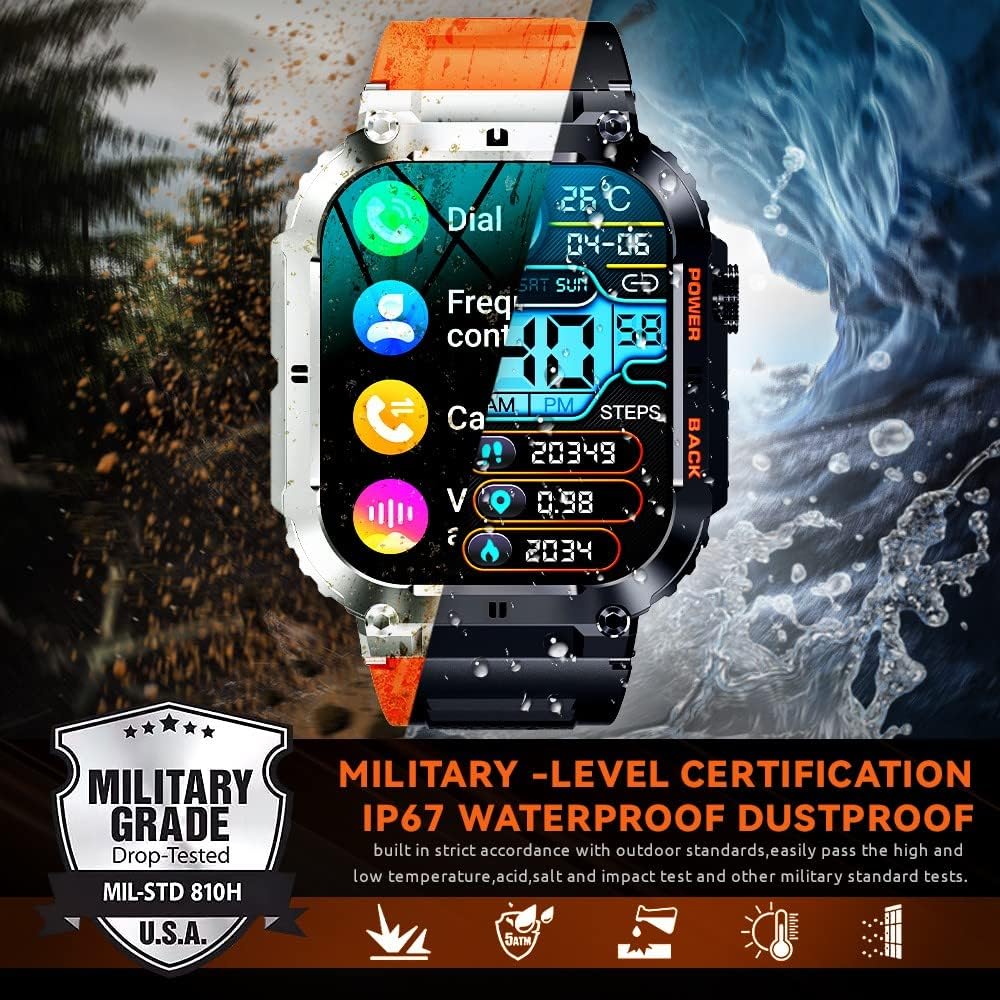 GaWear Reloj Inteligente Hombre con Llamadas y Whatsapp,1.96" smartwatch con Llamadas Pulsómetro Presión Arterial,Monito de Sueño,Podómetro Pulsera Reloj Android iOS(Plata)