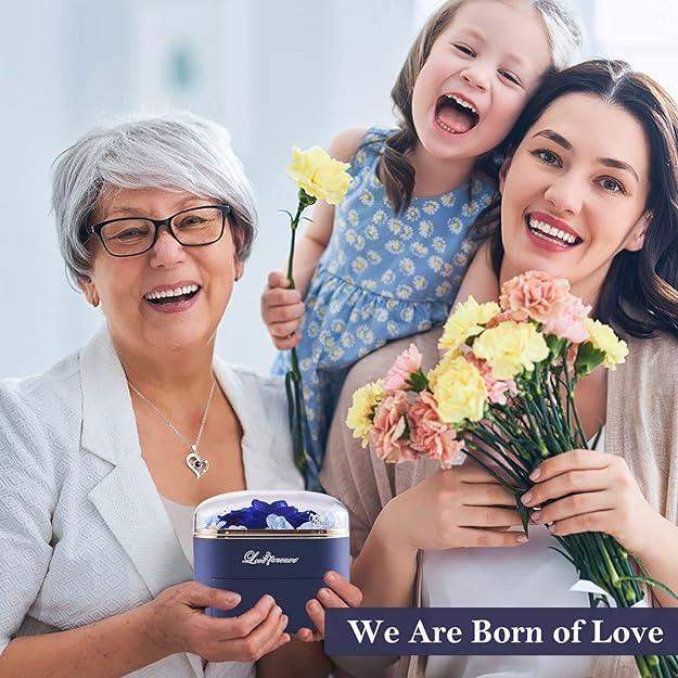 Real Rosa Eterna con Collar Mujer Regalo, Día de la Madre Regalo para Madre, Rose Preservada Caja Joyería, Rosa Regalo Aniversario San Valentin Cumpleaños Regalo para Novia Esposa Madre Abuela