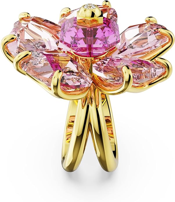 Swarovski Anillo de cóctel Florere, Flor, Rosa, Baño tono oro