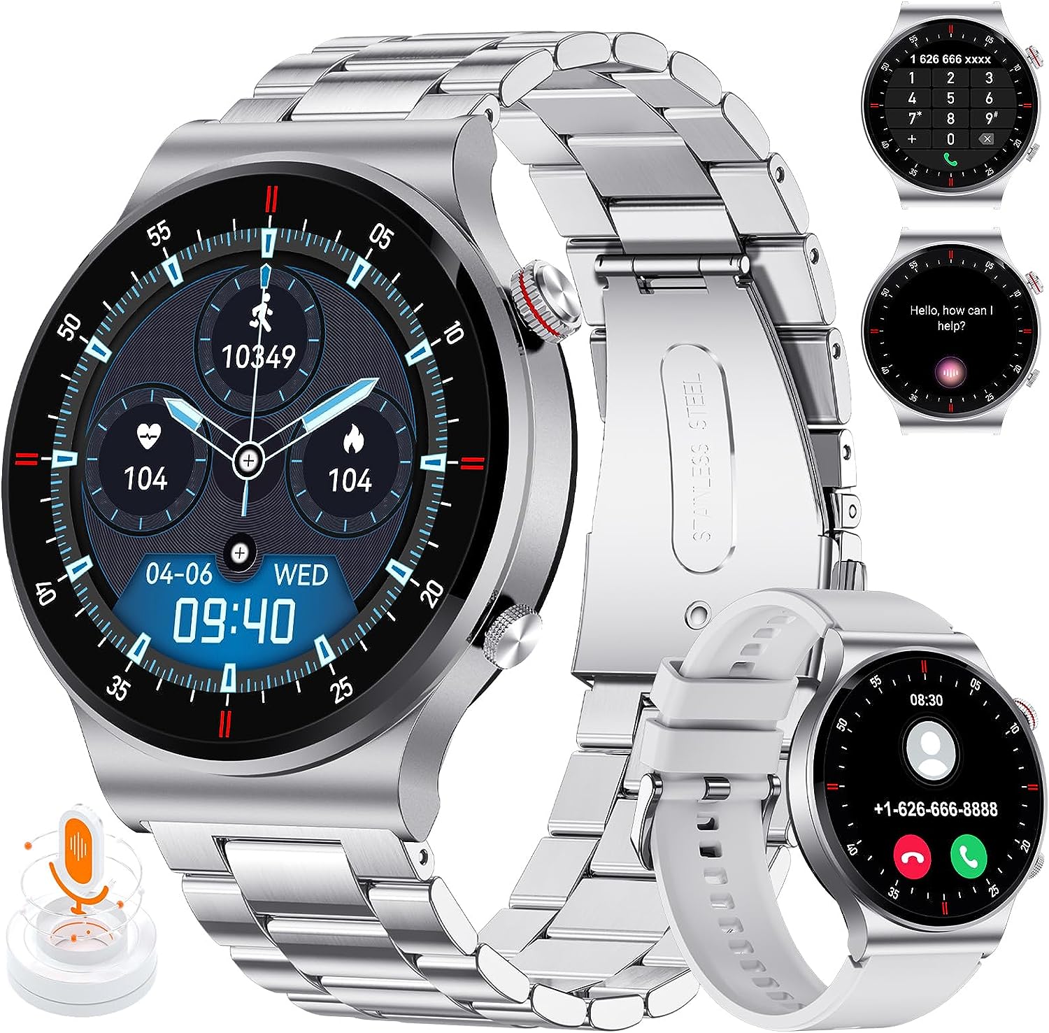 SUNKTA Reloj Inteligente Hombre con Llamadas y Asistente Voz, 1.39'' Smartwatch con 2 Correas, Música, 100+ Modos Deportes, Pulsómetro, Notificaciones Inteligentes Reloj Deportivo para Android iOS