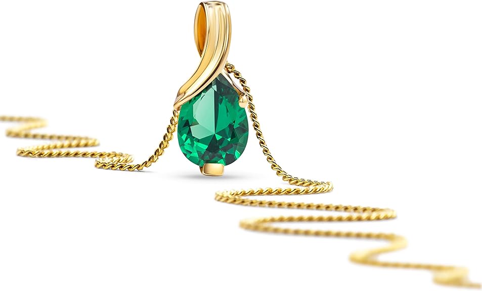 MIORE collar para mujer en oro blanco- oro amarillo de 9 kt 375 con gema Zafiro, rubí Esmeralda, Topacio, Amatista, Aguamarina forma de pera en colgante