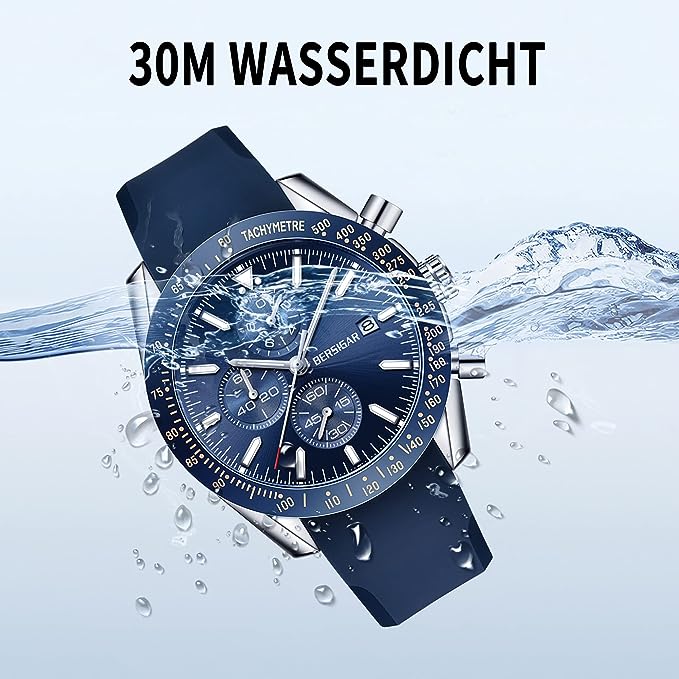 BERSIGAR Men's Quartz Analog Chronograph Watch Fashion Design 30m Waterproof Elegant Gift for Men 