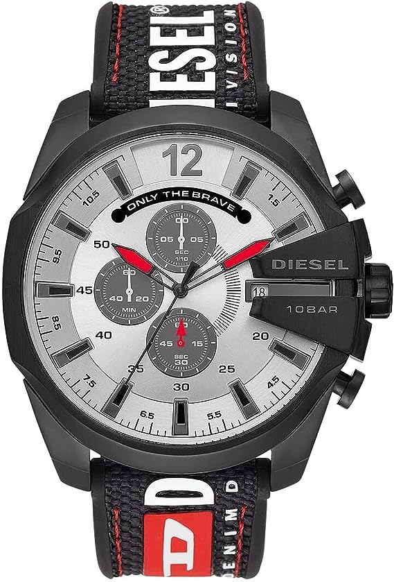 Diesel Reloj para hombre Mega Chief, movimiento Cronógrafo, caja 51mm Nylon Azul con correa Poliuretano, DZ4531