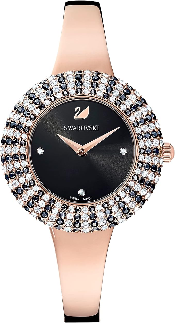 Swarovski Reloj Crystal Rose, Brazalete de metal, Negro, PVD tono Oro Rosa