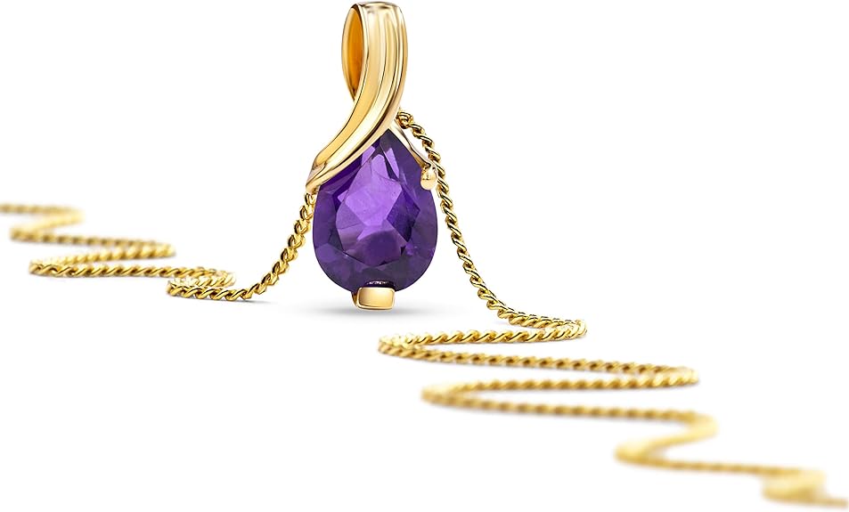 MIORE collar para mujer en oro blanco- oro amarillo de 9 kt 375 con gema Zafiro, rubí Esmeralda, Topacio, Amatista, Aguamarina forma de pera en colgante