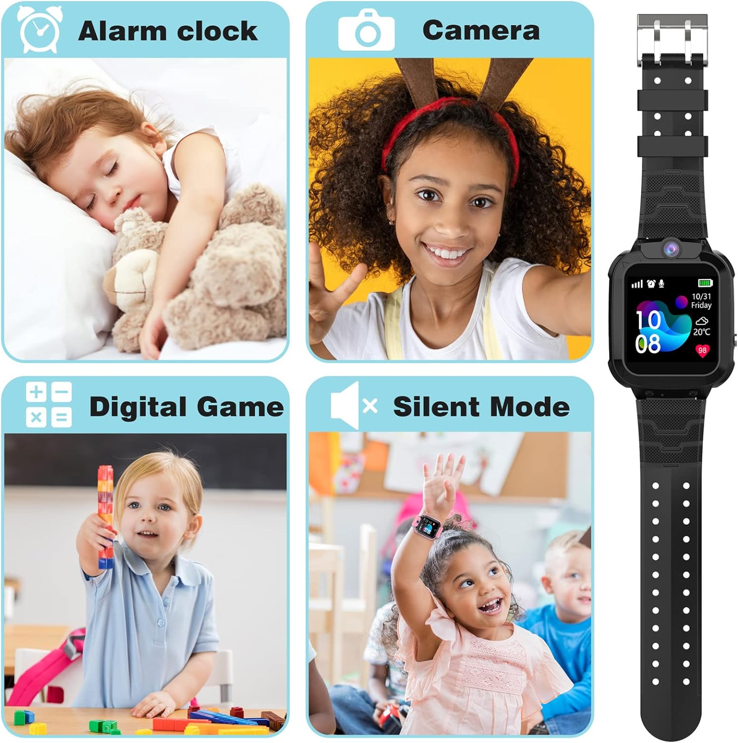 Children's GPS Watch, Children's Smartwatch with GPS and Calls IP68 Waterproof, Boy's Girls' Smart Watch with Touch Screen and SOS, Game, Music, Camera, Alarm Clock, Gift for Student Boys and Girls