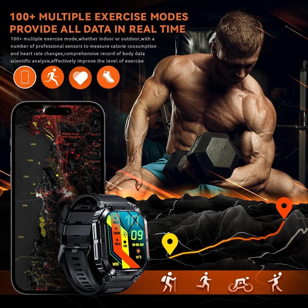 GaWear Reloj Inteligente Hombre con Llamadas y Whatsapp,1.96" smartwatch con Llamadas Pulsómetro Presión Arterial,Monito de Sueño,Podómetro Pulsera Reloj Android iOS(Plata)