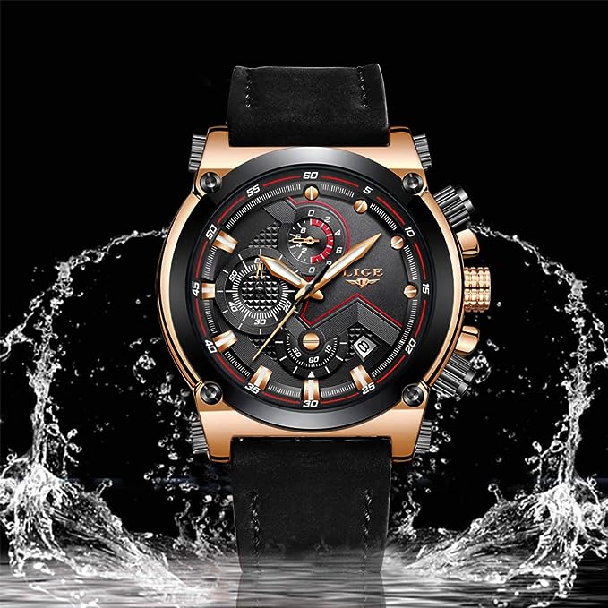 Relojes Hombre Relojes de Pulsera Marea Cronometro Impermeable Fecha Calendario Analogicos Cuarzo Relojes de Hombre Deportivo Casual Clásicos Multifunción con Correa de Cuero