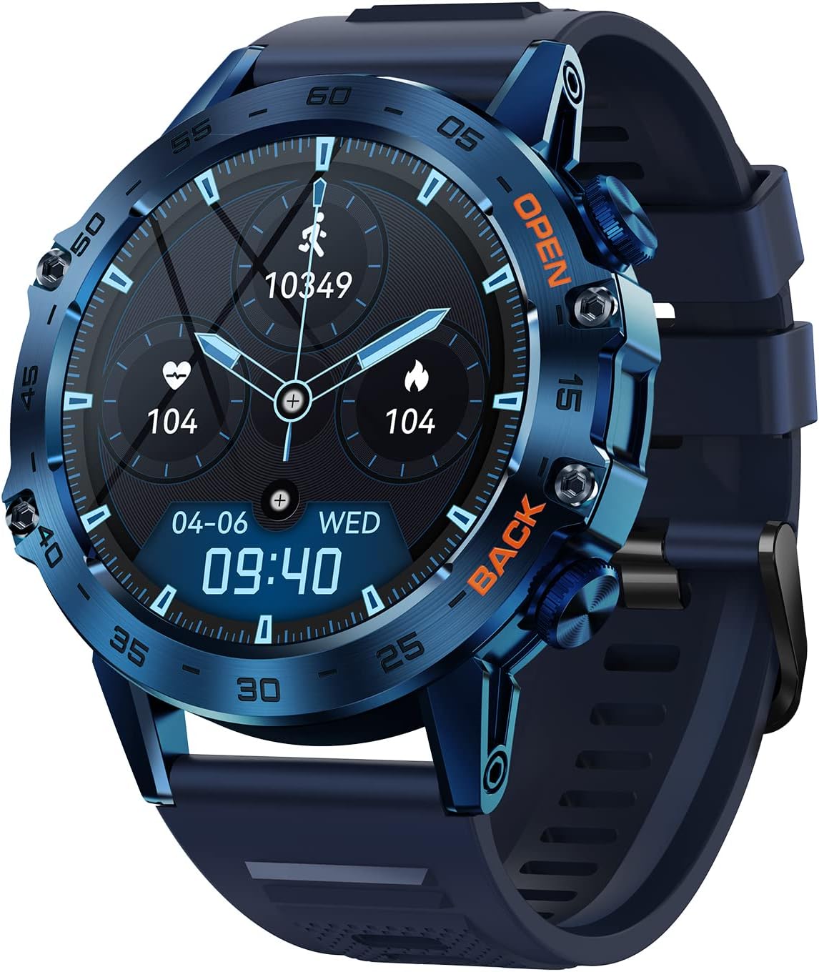 SoPrii Reloj Inteligente Hombre,Smartwatch Hombre Militar,1.39" Pantalla Táctil Completo, 100+ Modos de Deportes/SpO2/Pulsómetro/Monitor de Sueño, Outdoor Fitness Smartwatch iOS Android(Azul)