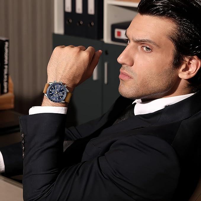 BENYAR - Reloj de Cuarzo para Hombre, Correa de Cuero, diseño Deportivo de Negocios, Resistente a los arañazos, Resistente al Agua, Regalos Elegantes para Hombre