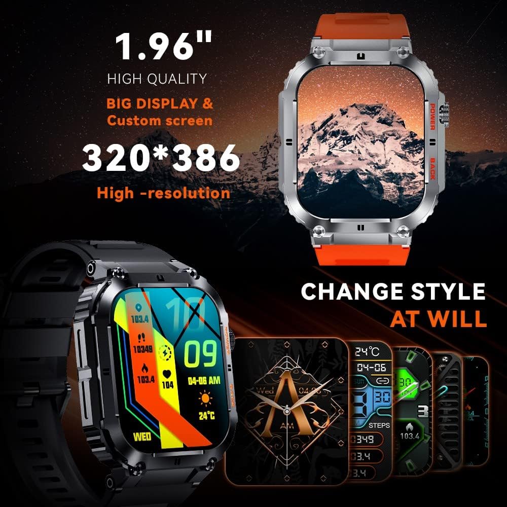 GaWear Reloj Inteligente Hombre con Llamadas y Whatsapp,1.96" smartwatch con Llamadas Pulsómetro Presión Arterial,Monito de Sueño,Podómetro Pulsera Reloj Android iOS(Plata)