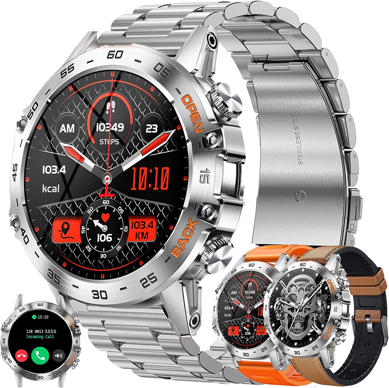 Reloj Inteligente Hombre con Llamada y Whatsapp, 1,39" AMOLED 5ATM Impermeable Reloj Smartwatch 123 Deportivo Hombre con Monitor Sueño, Oxígeno Sanguíneo, Podómetro, Pulsómetro Android iOS (Plata)