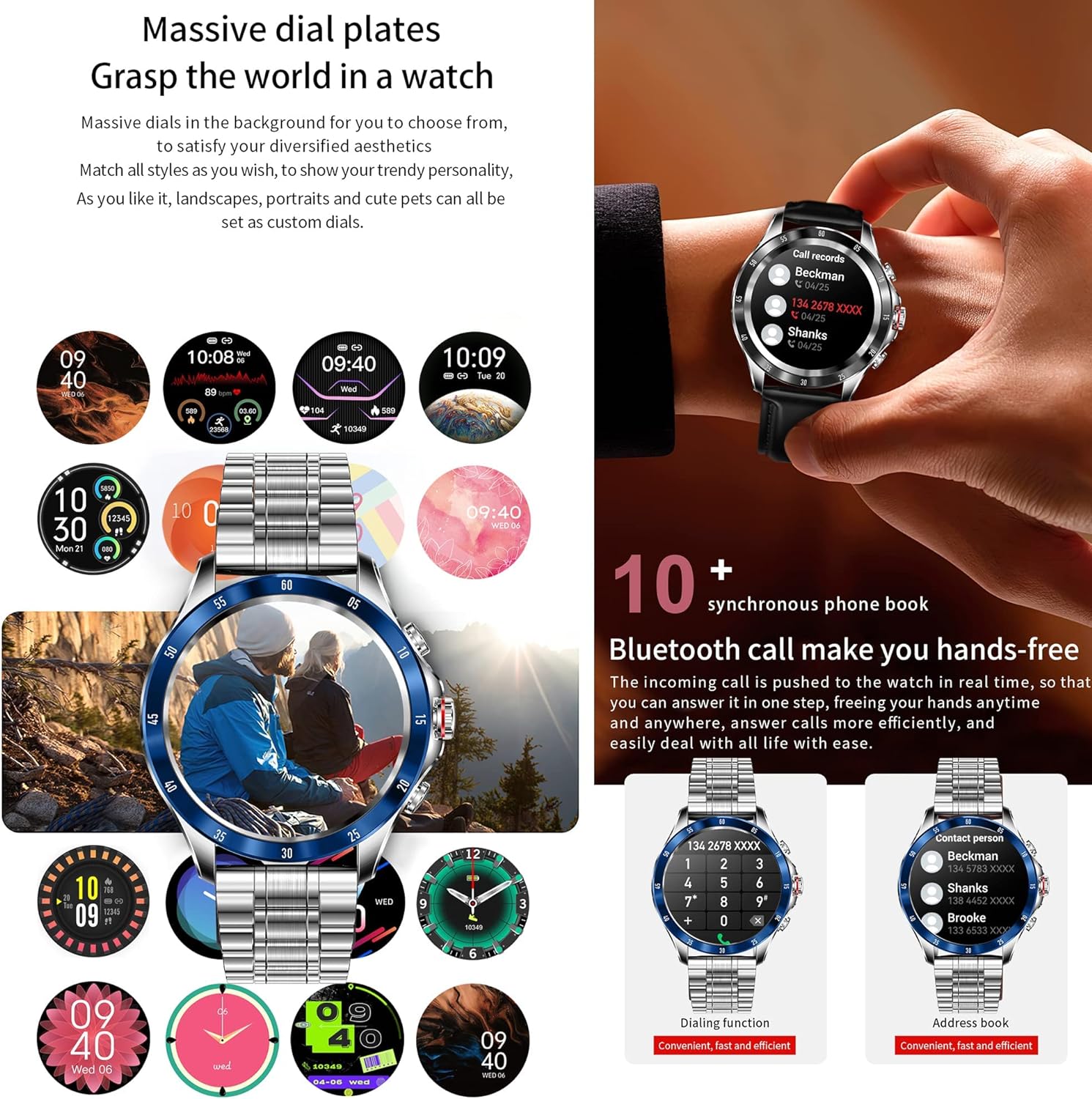 Relojes Inteligente Hombre con Llamadas, Smartwatch Pulsómetro Presión, Monito de Sueño, SpO2, Podómetro Arterial Pulsera Actividad Inteligente Deportivo Reloj para Android y iOS(Plata Azul)