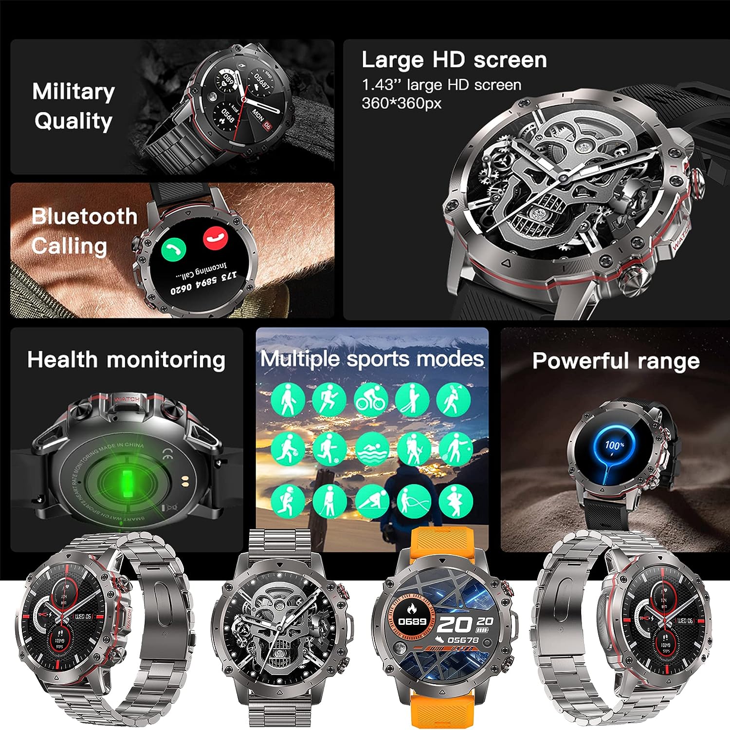 ZPIMY Men's Smart Watch with Call and Whatsapp, 5ATM Waterproof Smartwatch, 1.43" AMOLED Men's Sports Watch with Sleep Monitor, Blood Oxygen, Pedometer, Heart Rate Monitor Android iOS (Silver) 