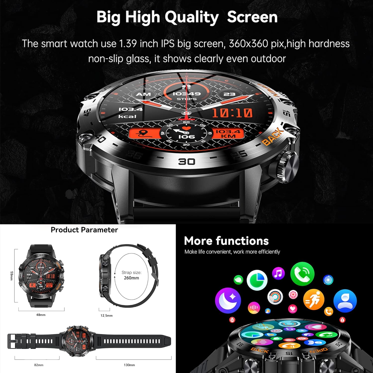 Reloj Inteligente Hombre con Llamada y Whatsapp, 1,39" AMOLED 5ATM Impermeable Reloj Smartwatch 123 Deportivo Hombre con Monitor Sueño, Oxígeno Sanguíneo, Podómetro, Pulsómetro Android iOS (Plata)