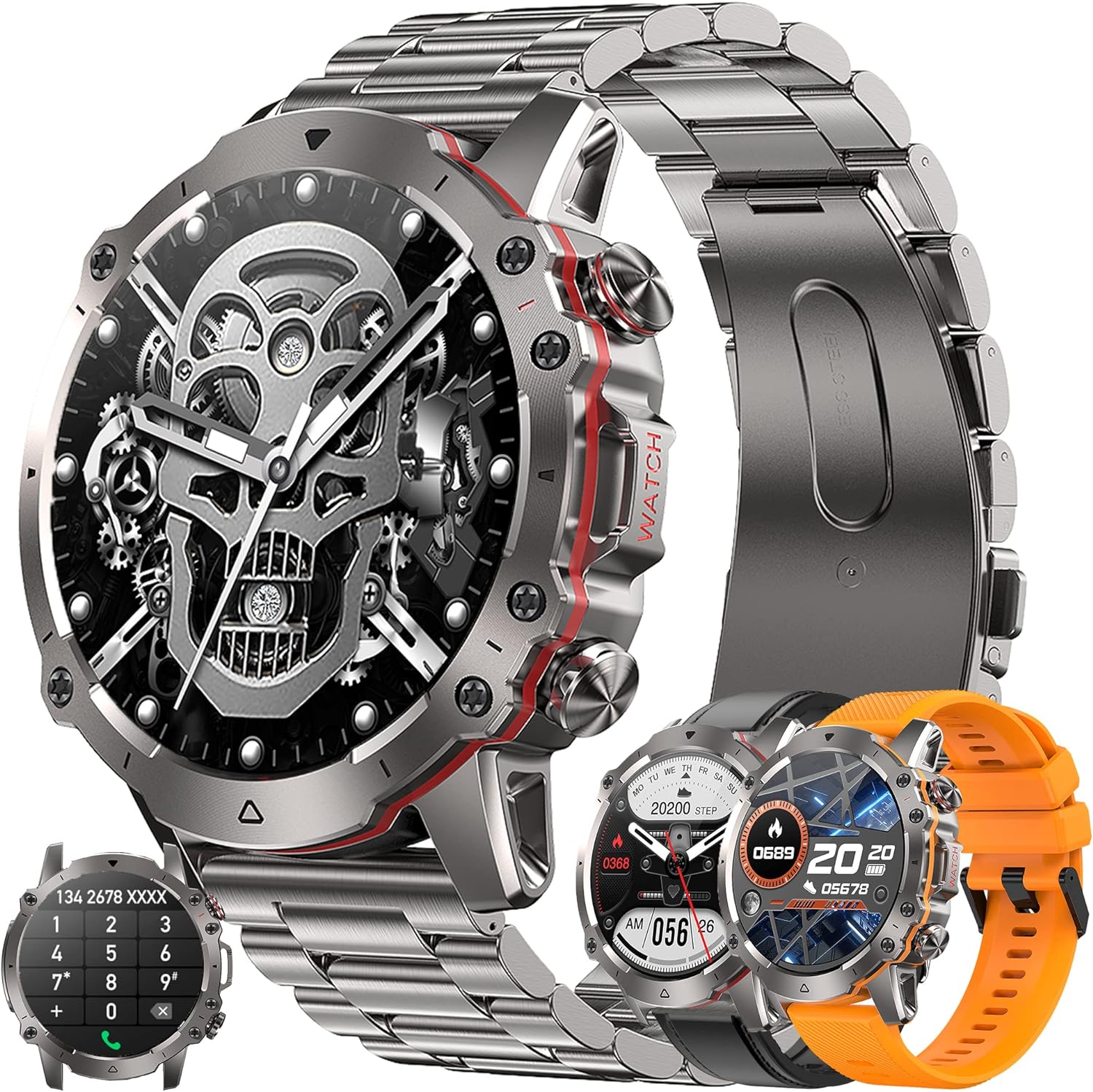 ZPIMY Men's Smart Watch with Call and Whatsapp, 5ATM Waterproof Smartwatch, 1.43" AMOLED Men's Sports Watch with Sleep Monitor, Blood Oxygen, Pedometer, Heart Rate Monitor Android iOS (Silver) 