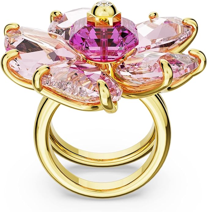 Swarovski Anillo de cóctel Florere, Flor, Rosa, Baño tono oro