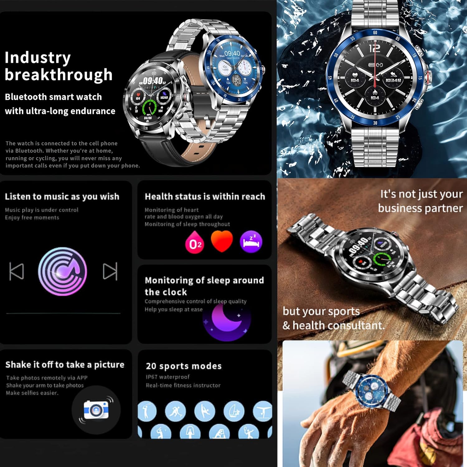 Relojes Inteligente Hombre con Llamadas, Smartwatch Pulsómetro Presión, Monito de Sueño, SpO2, Podómetro Arterial Pulsera Actividad Inteligente Deportivo Reloj para Android y iOS(Plata Azul)