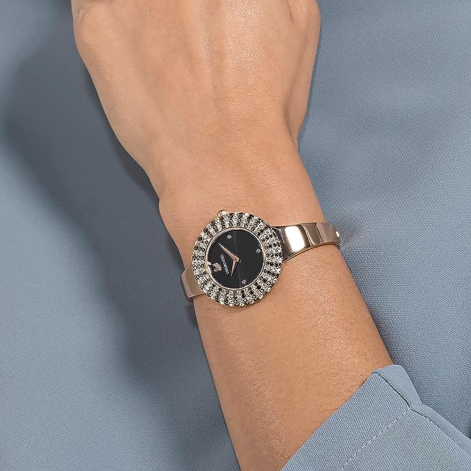 Swarovski Reloj Crystal Rose, Brazalete de metal, Negro, PVD tono Oro Rosa
