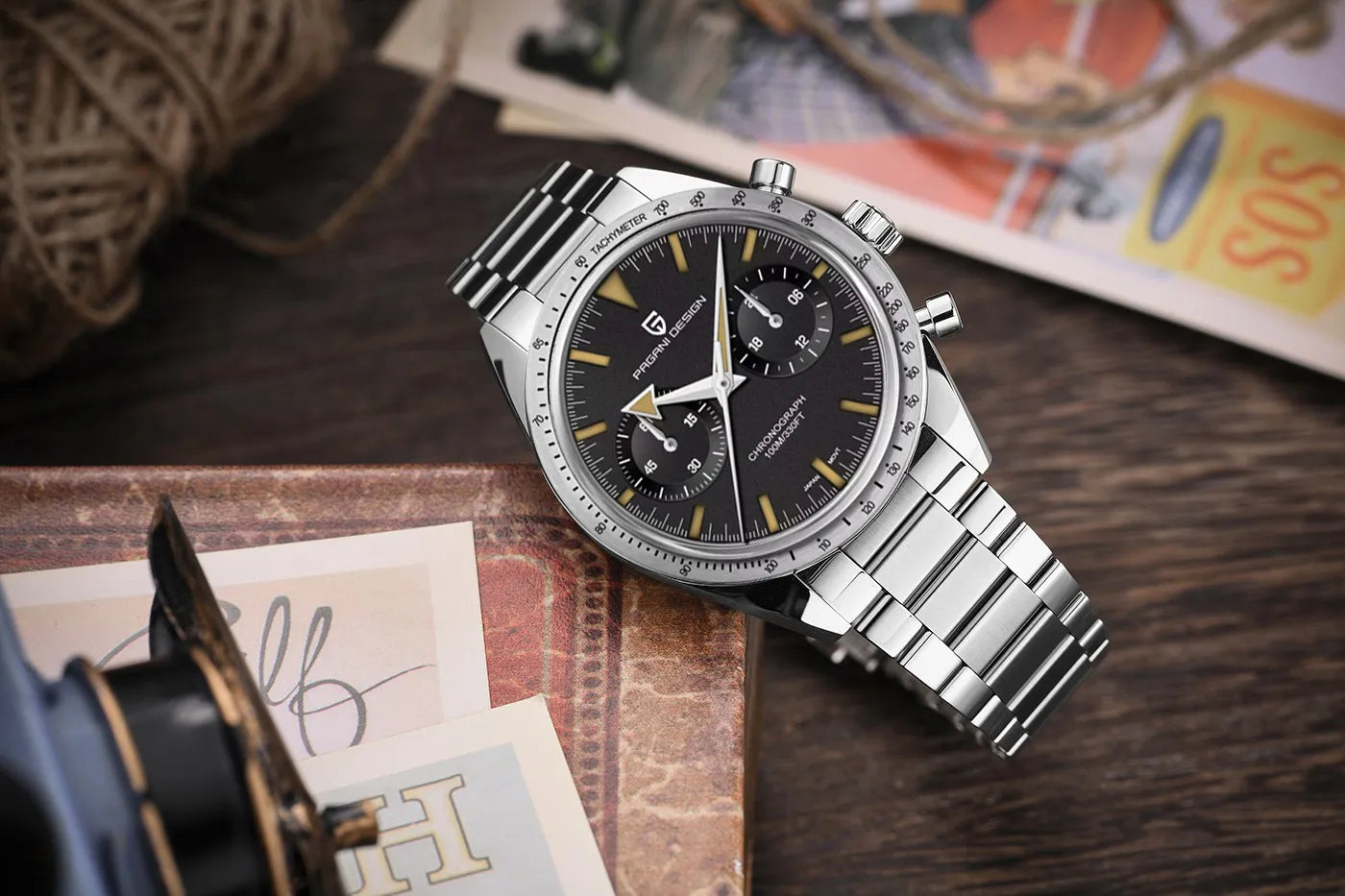 PAGANI DESIGN-reloj analógico de acero inoxidable para hombre, accesorio de pulsera de cuarzo resistente al agua con cronógrafo AR Sapphire VK64, complemento masculino deportivo de estilo Retro luminoso, 2023