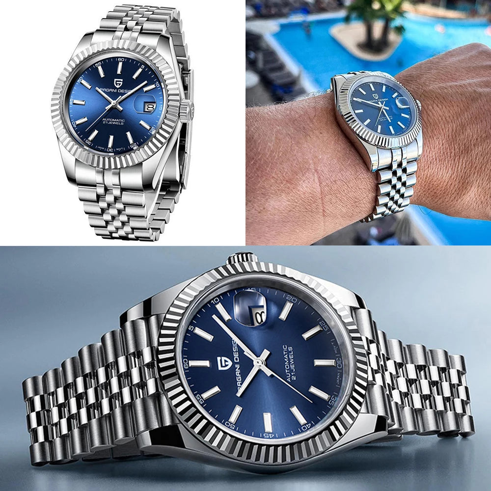 PAGANI DESIGN-reloj mecánico de lujo para hombre, automático, deportivo, de acero inoxidable, resistente al agua, 100M