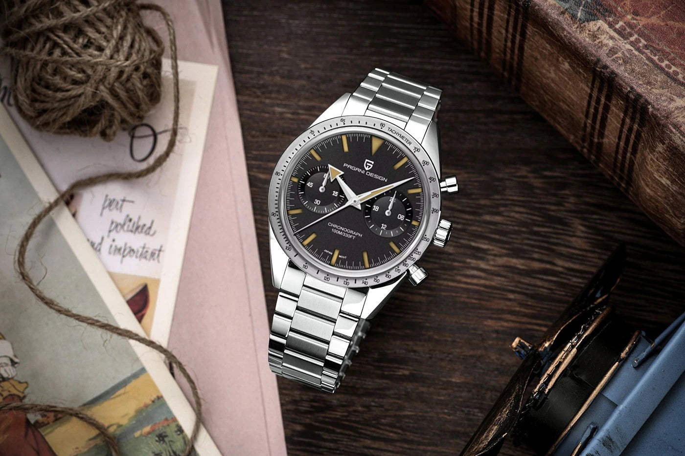 PAGANI DESIGN-reloj analógico de acero inoxidable para hombre, accesorio de pulsera de cuarzo resistente al agua con cronógrafo AR Sapphire VK64, complemento masculino deportivo de estilo Retro luminoso, 2023