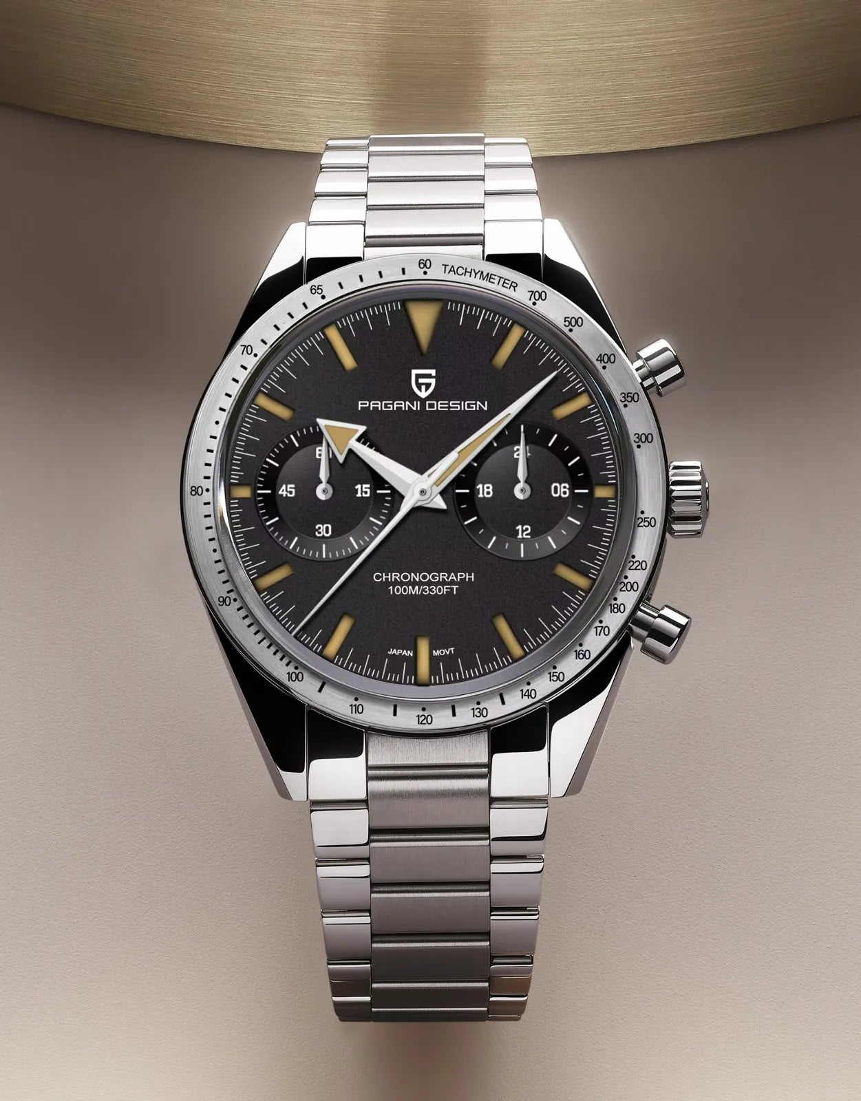 PAGANI DESIGN-reloj analógico de acero inoxidable para hombre, accesorio de pulsera de cuarzo resistente al agua con cronógrafo AR Sapphire VK64, complemento masculino deportivo de estilo Retro luminoso, 2023