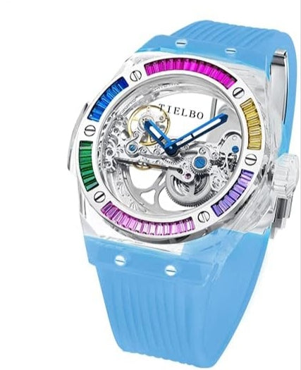 TIELBO Relojes automáticos para hombres mecánicos huecos impermeables para hombres y mujeres Parejas relojes de pulsera joyería de lujo de alta gama atmósfera personalidad reloj de moda (modelo: T711)