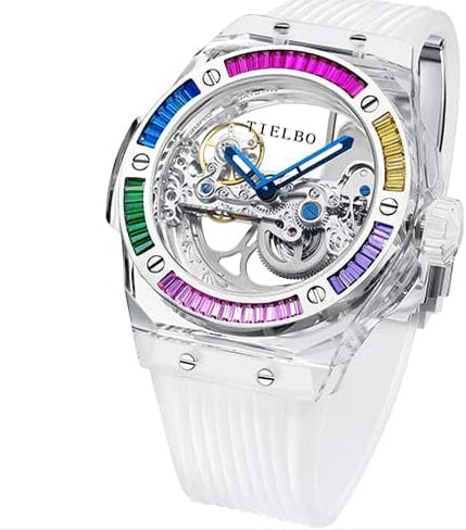 TIELBO Relojes automáticos para hombres mecánicos huecos impermeables para hombres y mujeres Parejas relojes de pulsera joyería de lujo de alta gama atmósfera personalidad reloj de moda (modelo: T711)